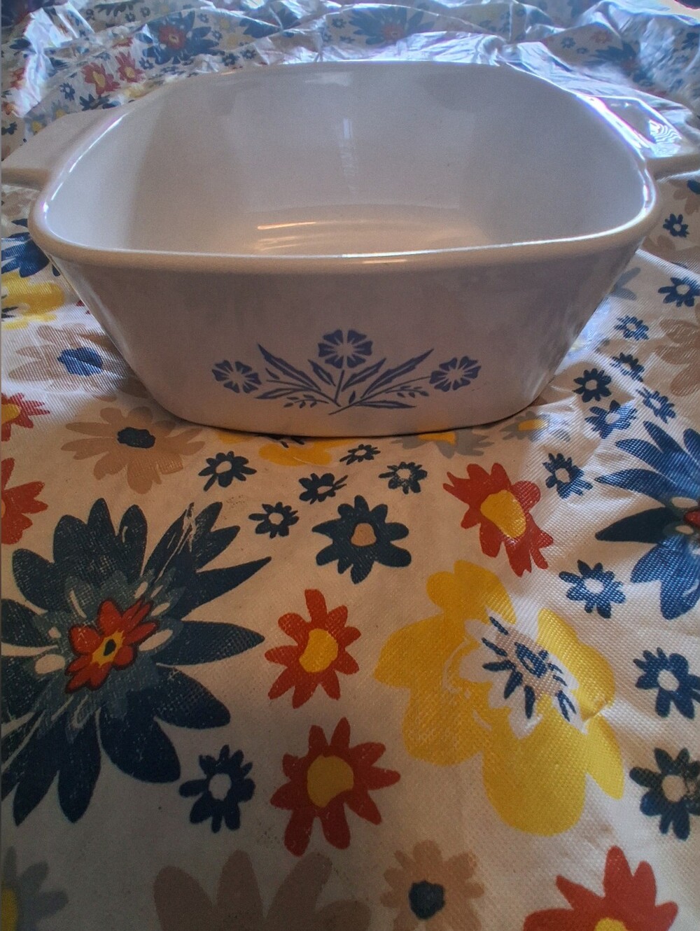 Corningware White Ceramic Baking Dish with Blue Floral Motifv